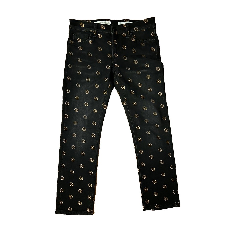 Pilcro and the Letterpress Women's Size 27 Black with Gold Accents Skinny Jeans